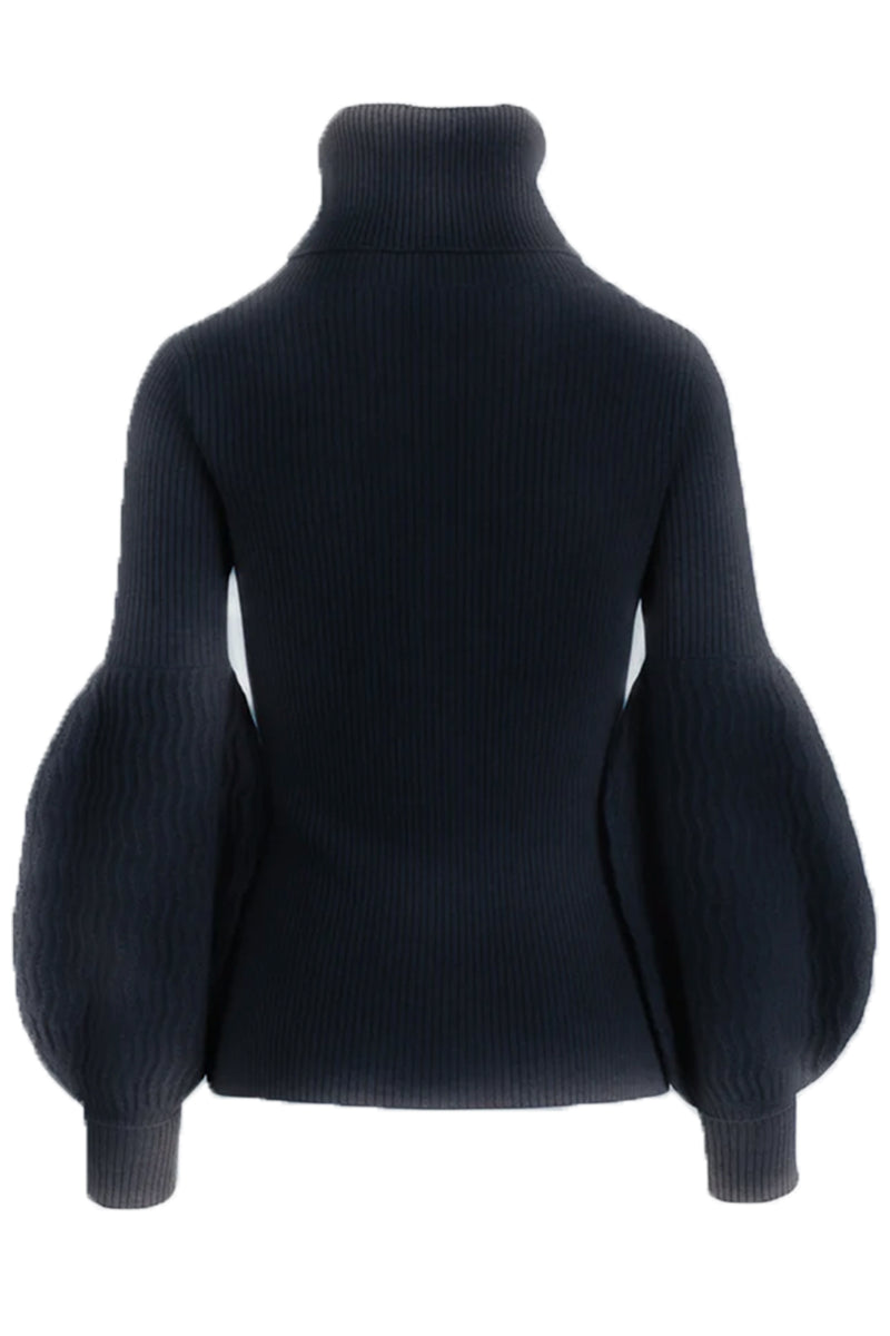 Bulb Sleeve Turtleneck - Navy