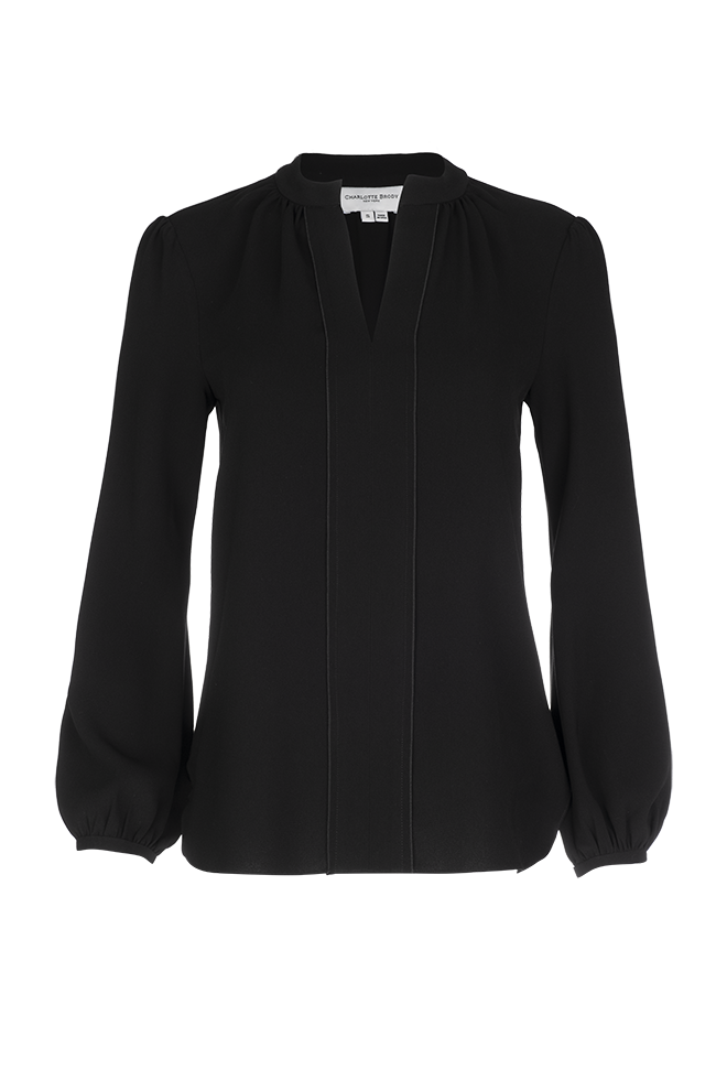 Long Sleeve Gathered Blouse - Black