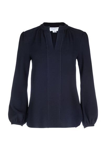 Long Sleeve Gathered Blouse - Navy – Charlotte Brody