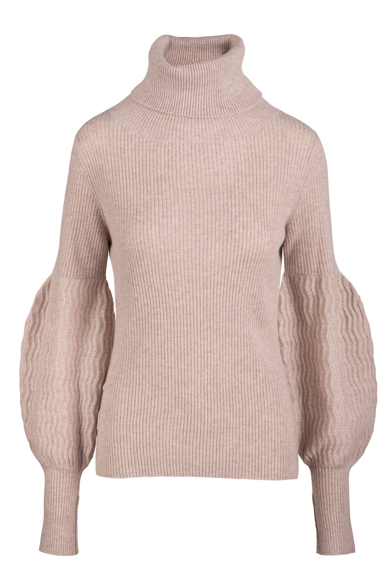 Bulb Sleeve Turtleneck - Beige