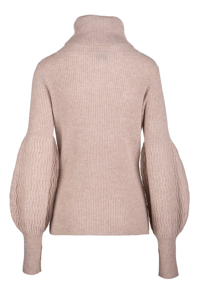 Bulb Sleeve Turtleneck - Beige