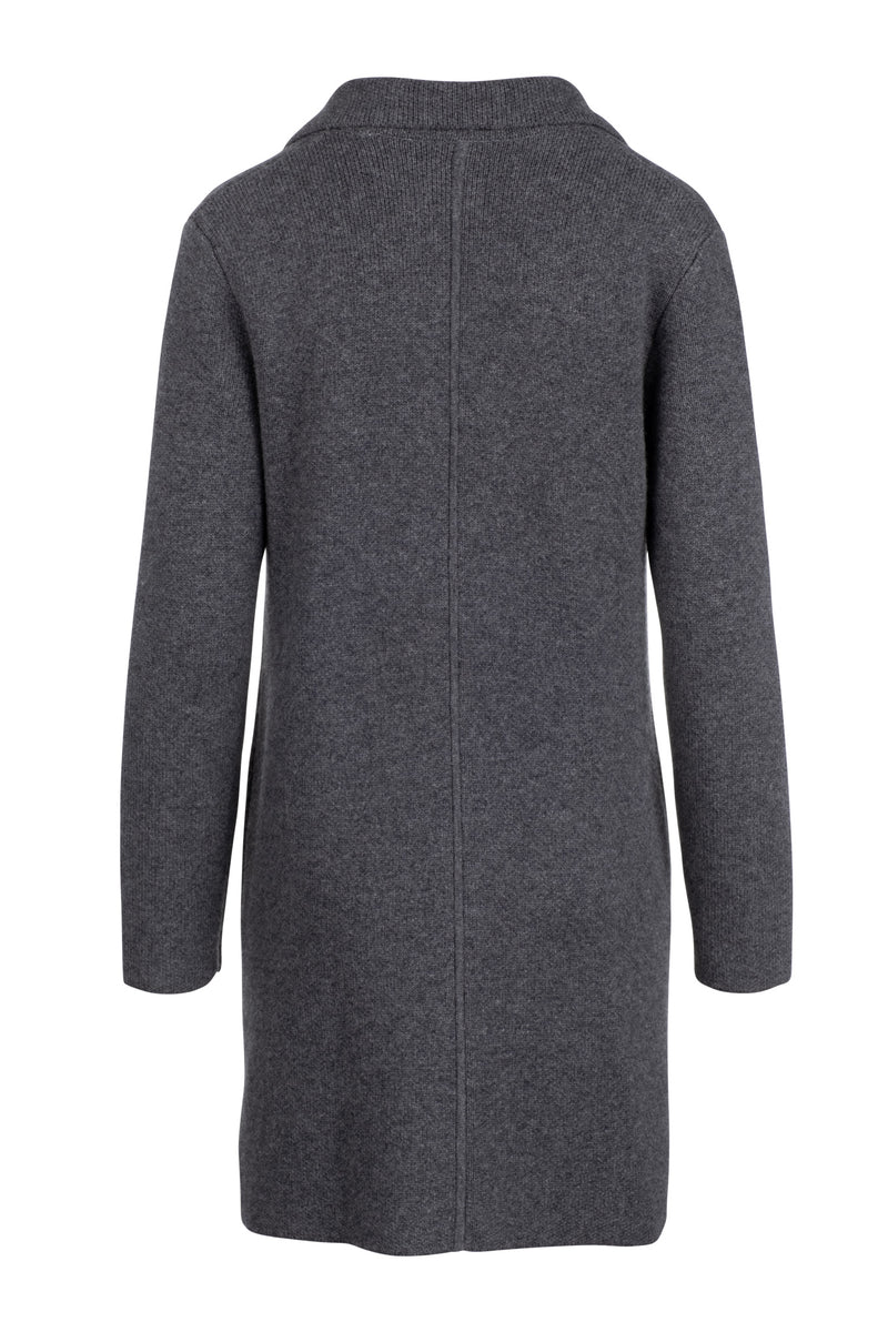 Notch Collar Fur Trim Cardigan - Charcoal