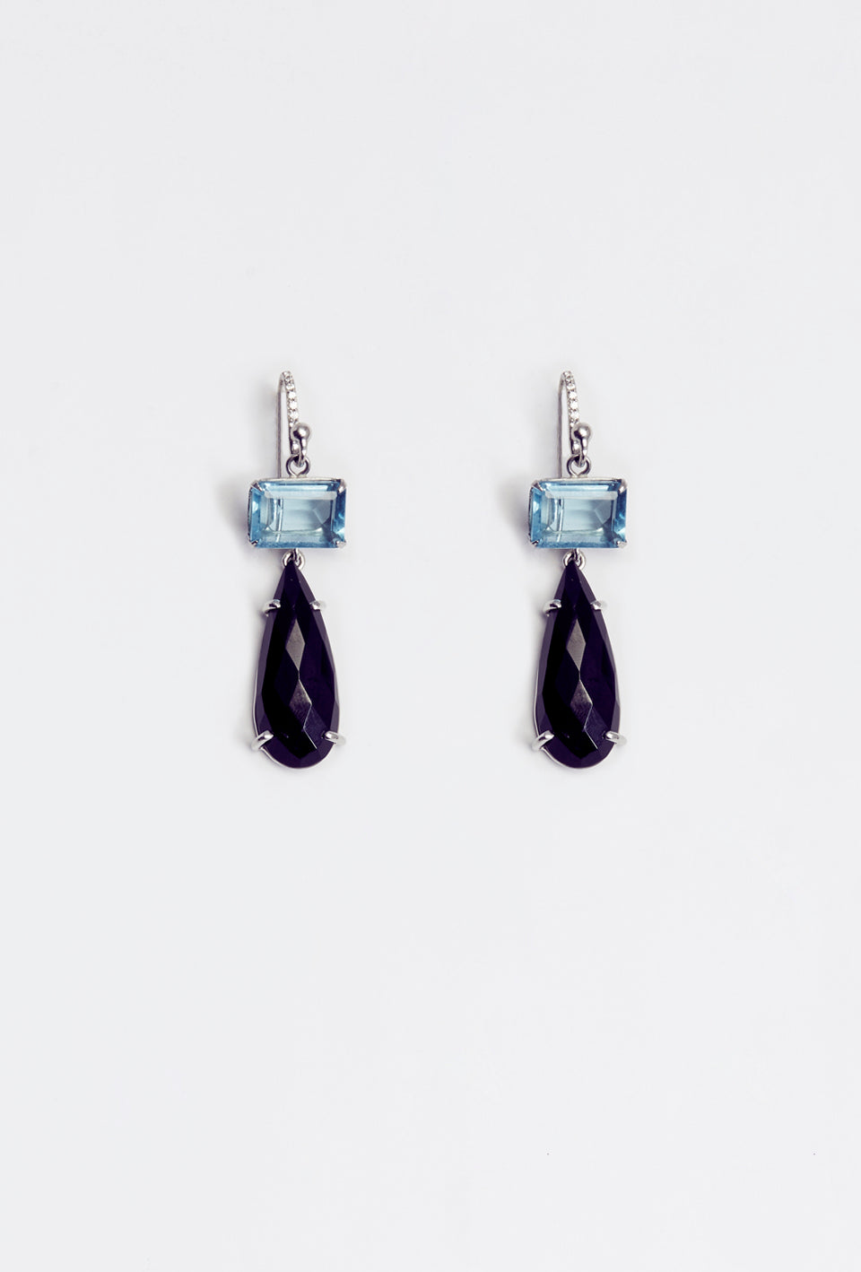 Blue Quartz and Black Onyx Drop Earrings