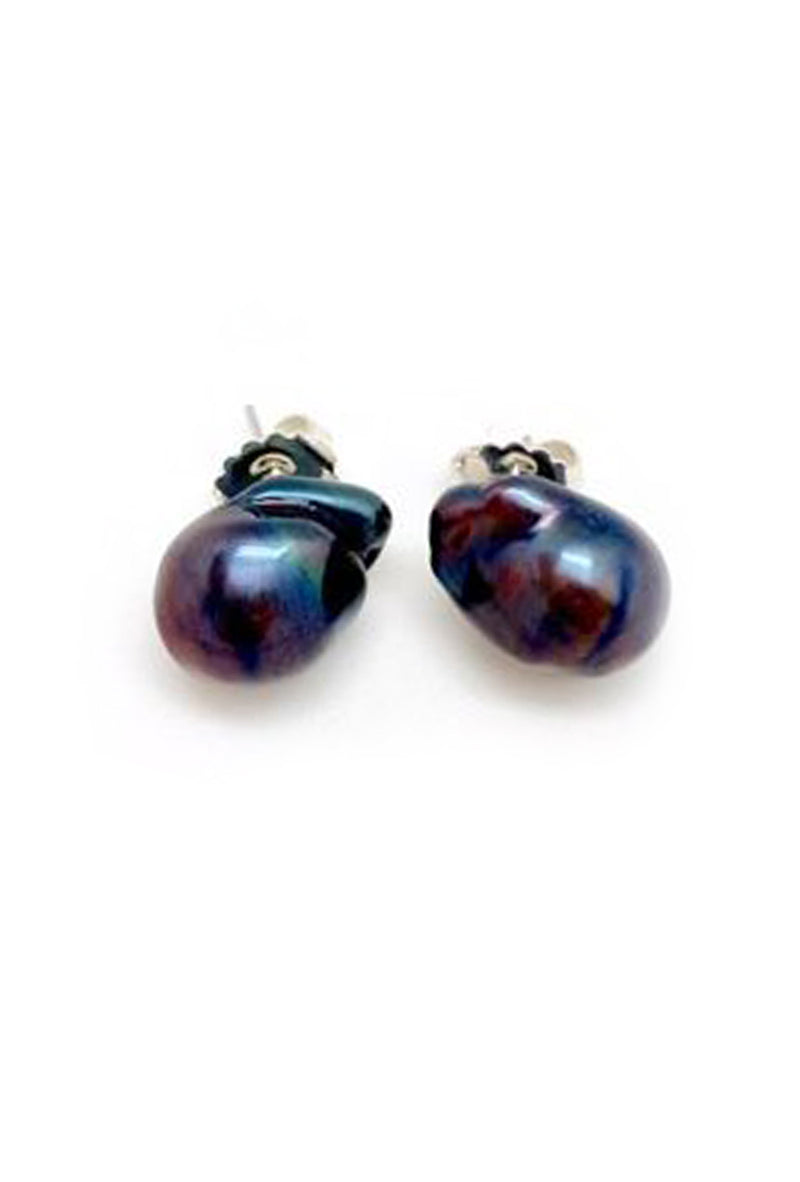 Baroque Pearl Stud Earrings - Dark Pearl