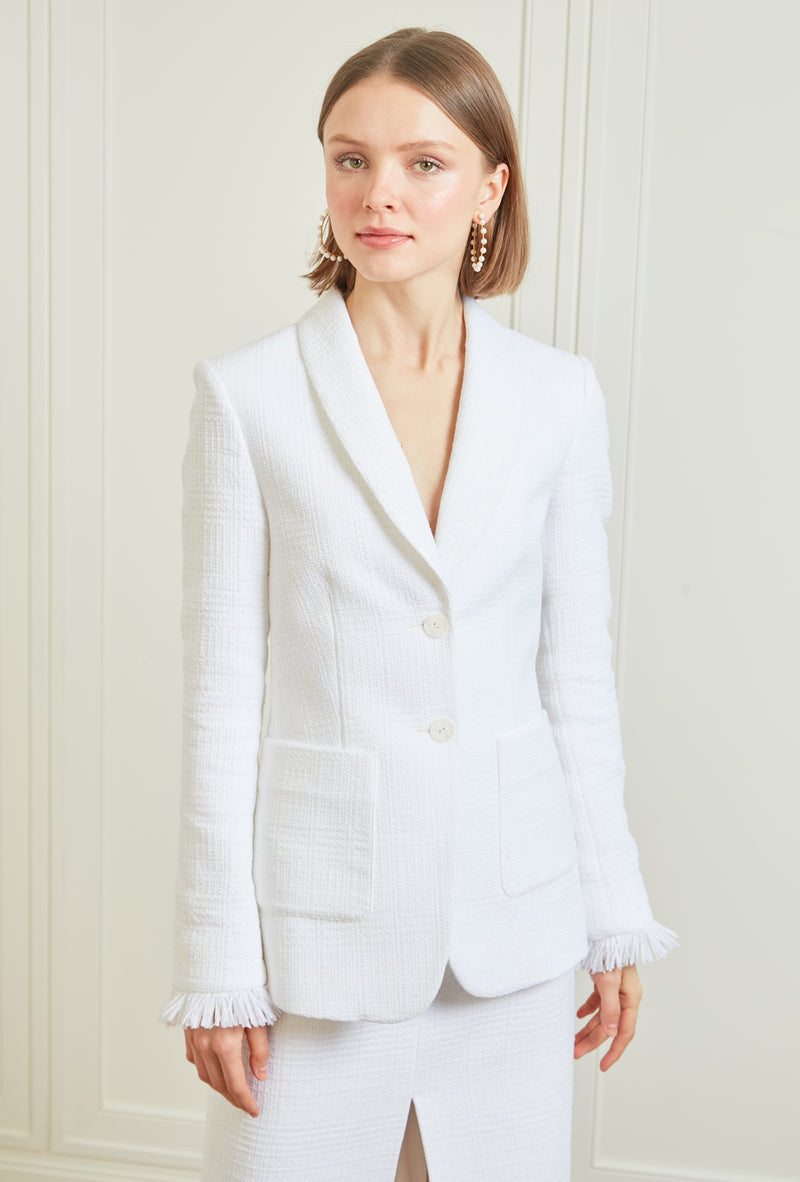 Shawl Collar Blazer - White Tweed – Charlotte Brody